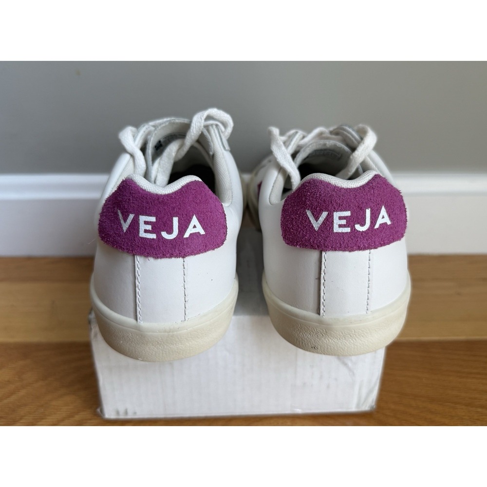 Veja Esplar White Leather Pink Logo Low Top Sneakers Women's US 5 EU 36 Comfort - Picture 5 of 7